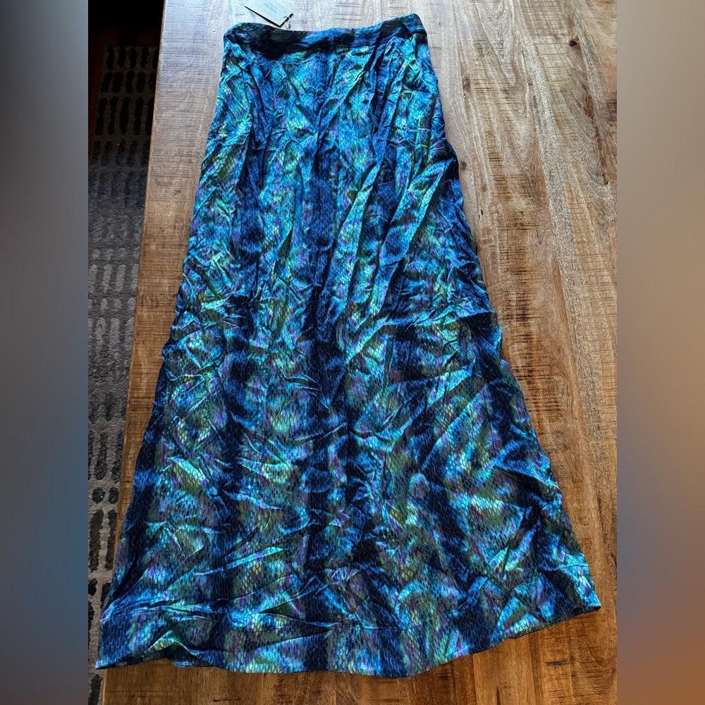 Ramy Brook blue green mermaid maxi high low maxi skirt set crop top NWT - Picture 5 of 11